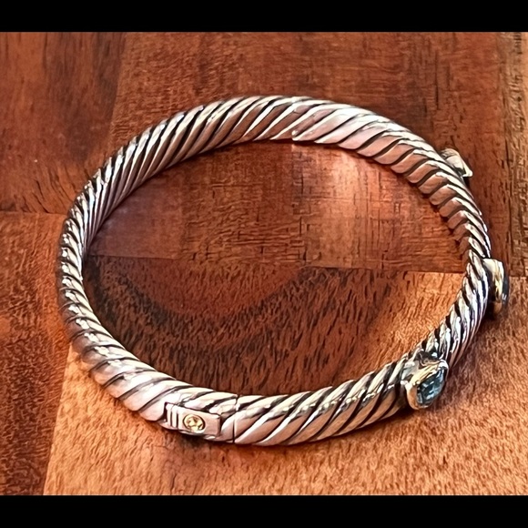 Gorgeous David Yurman Sterling Silver & 18k Gold Blue Topaz Renaissance Bracelet - Picture 5 of 14